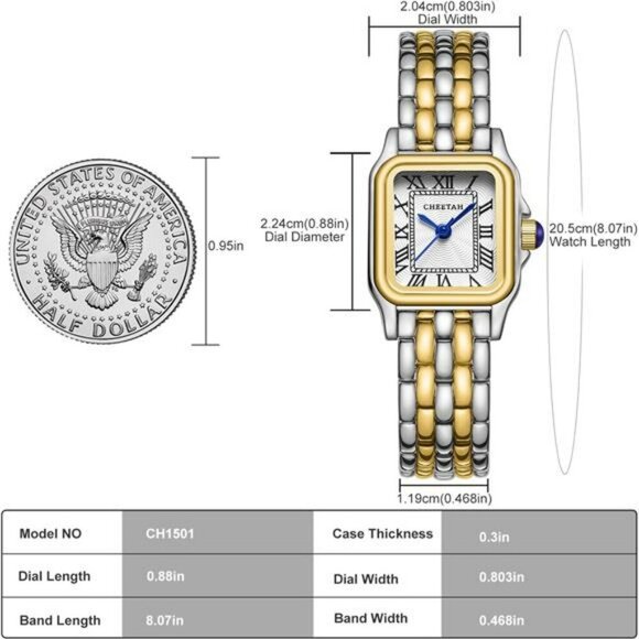 Gold Vintage Bracelet Watch for Women Small Roman Dial Quartz Waterproof - Picture 5 of 7